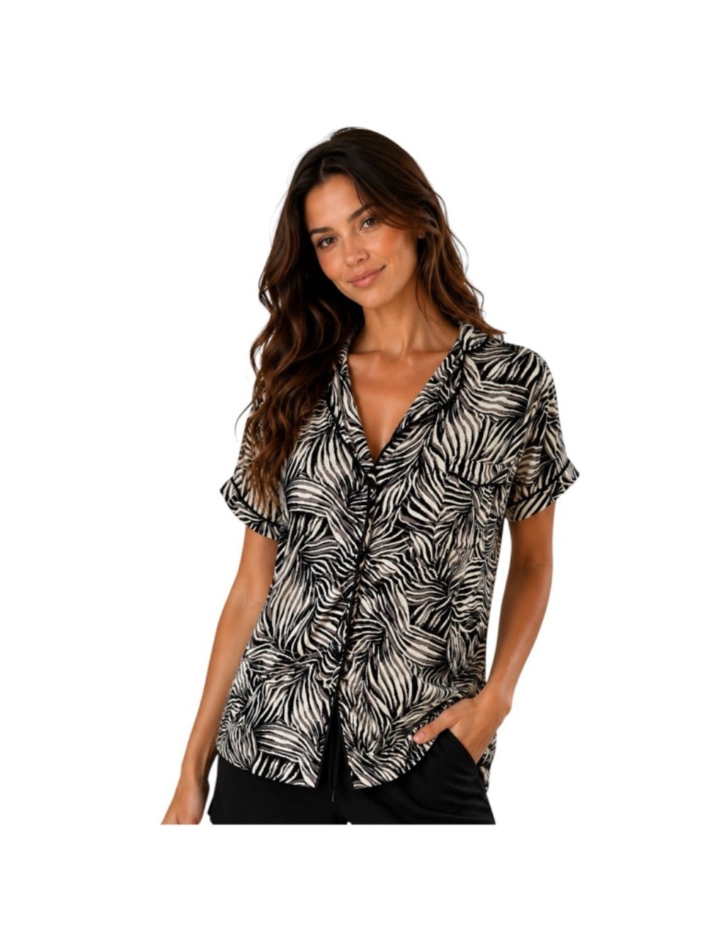 Studio Badgley Mischka Zebra Print Pajama Top Small